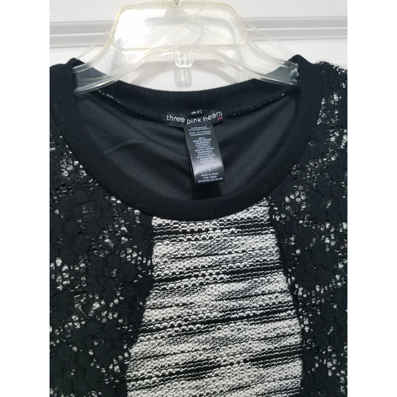 NWT Three Pink Hearts Black Gray Lined Scoop Neck Long Sleeve Pencil Cut Sz S - Picture 7 of 11